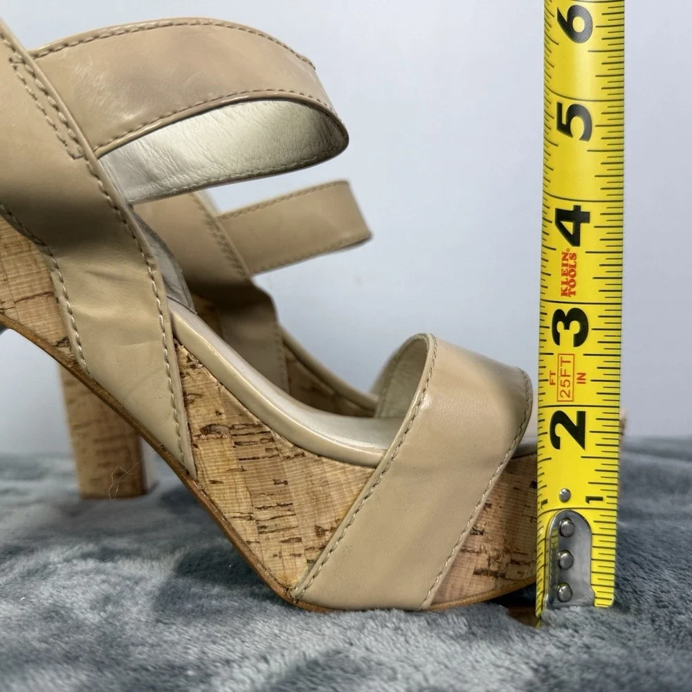 MICHAEL KORS IVANA SANDAL NUDE WOMEN PLATFORM OPEN TOE CORK HEELS SHOES SZ 9.5 M